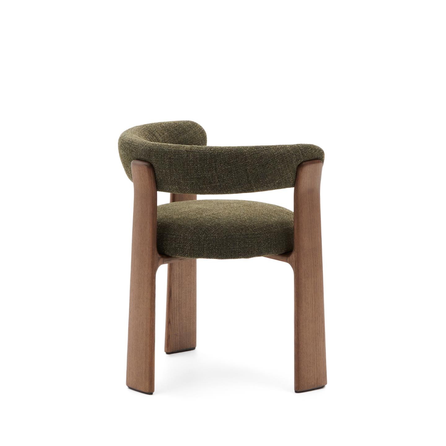 Kave Home Eetkamerstoel 'Granite' Chenille en essenhout, kleur Groen/Bruin