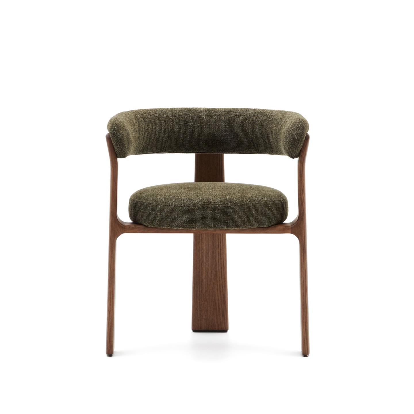 Kave Home Eetkamerstoel 'Granite' Chenille en essenhout, kleur Groen/Bruin
