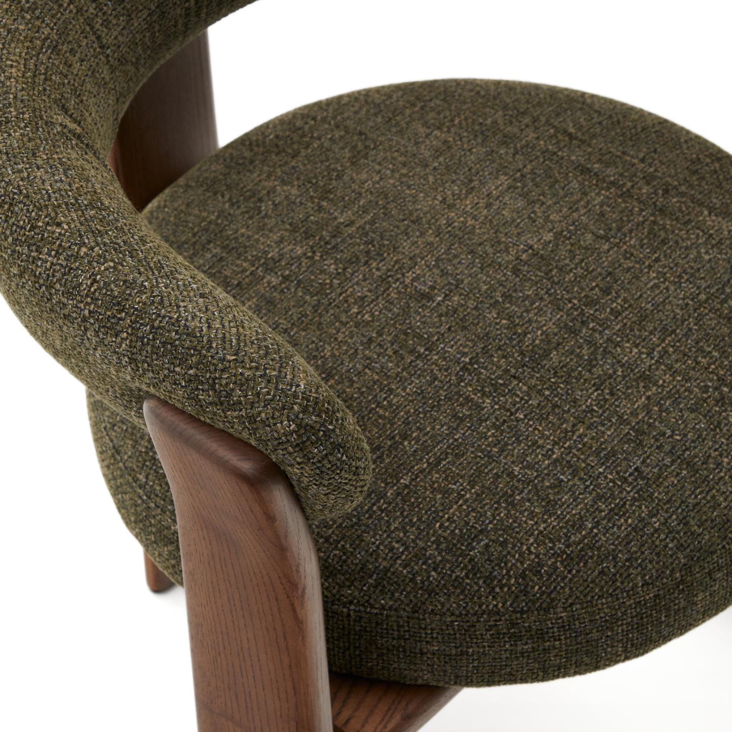 Kave Home Eetkamerstoel 'Granite' Chenille en essenhout, kleur Groen/Bruin