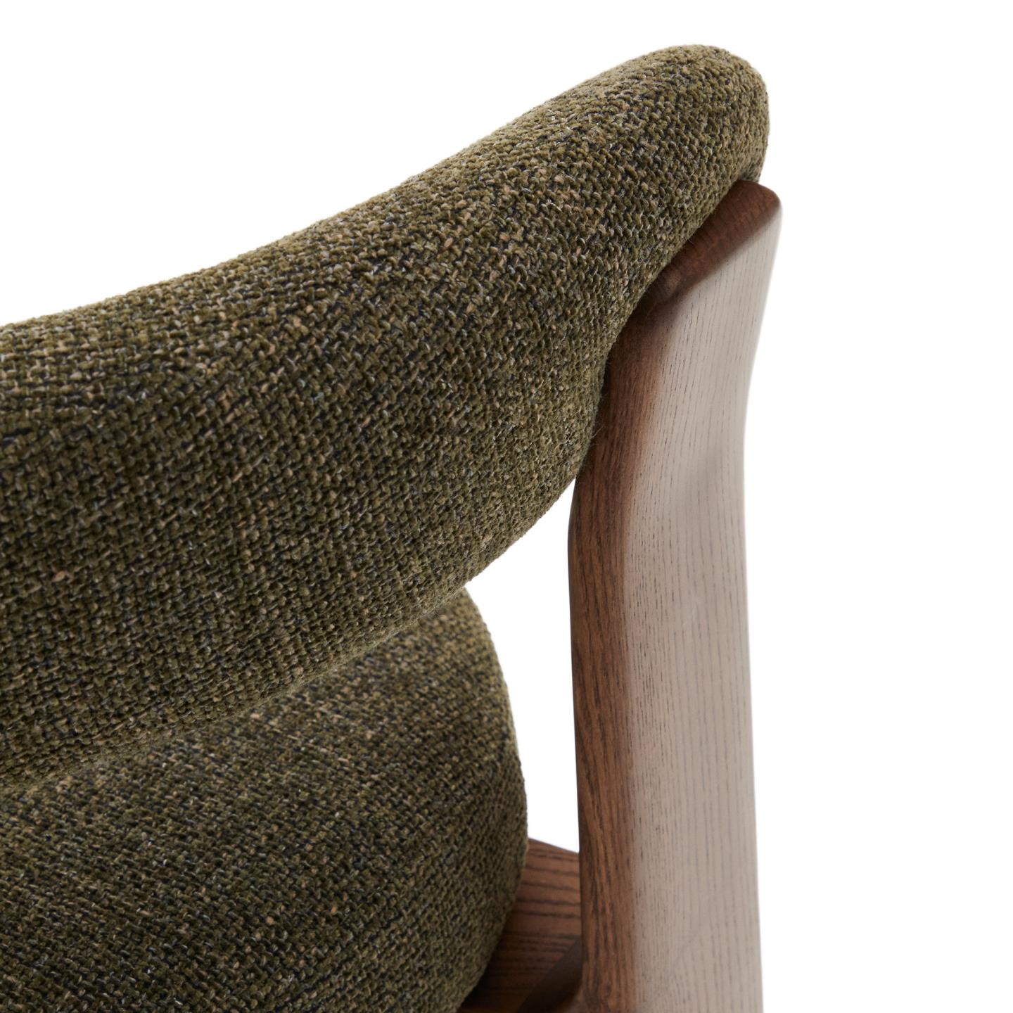 Kave Home Eetkamerstoel 'Granite' Chenille en essenhout, kleur Groen/Bruin
