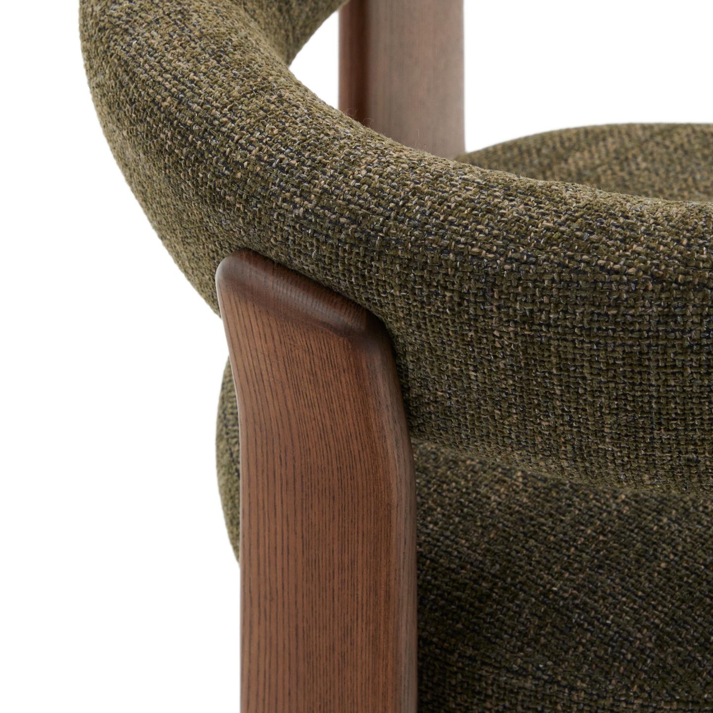 Kave Home Eetkamerstoel 'Granite' Chenille en essenhout, kleur Groen/Bruin