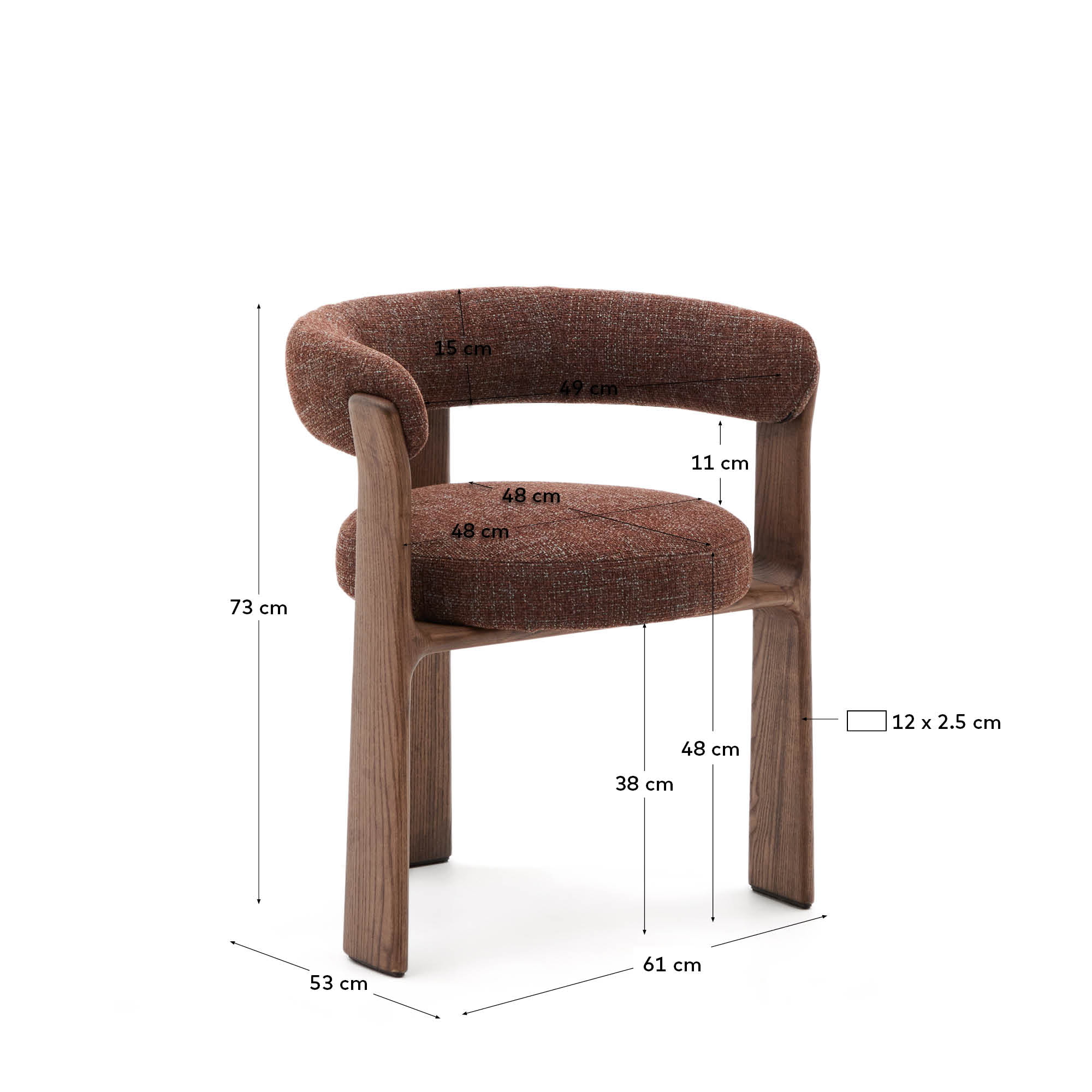 Kave Home Eetkamerstoel 'Granite' Chenille en essenhout, kleur Bruin