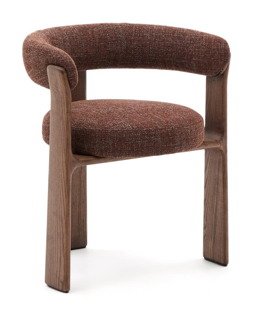 Kave Home Eetkamerstoel 'Granite' Chenille en essenhout, kleur Bruin
