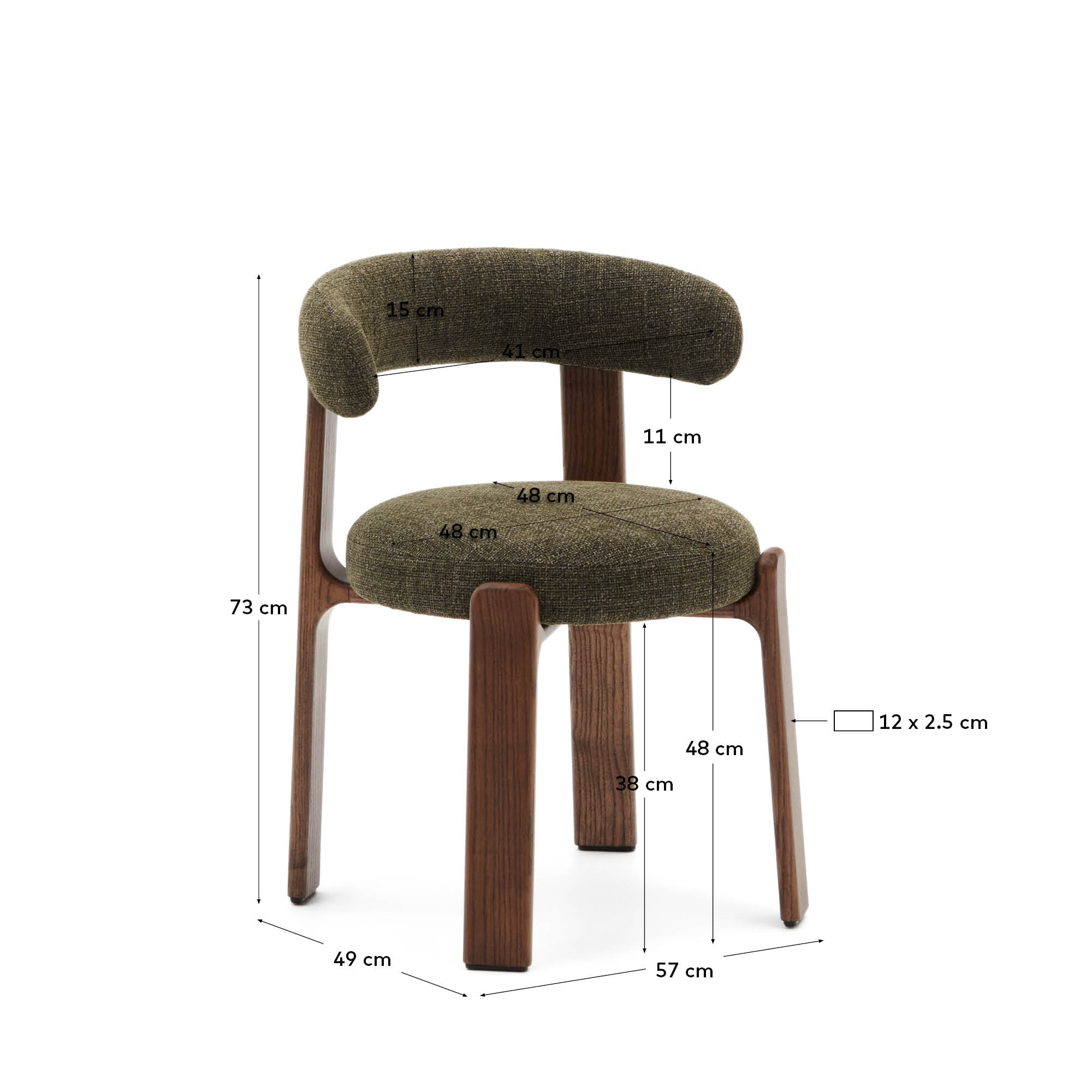 Kave Home Eetkamerstoel 'Granite' Chenille en essenhout, kleur Groen/Bruin