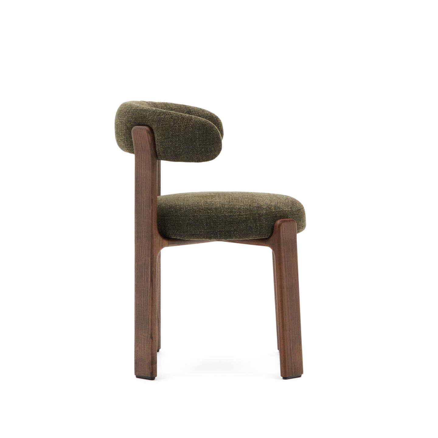 Kave Home Eetkamerstoel 'Granite' Chenille en essenhout, kleur Groen/Bruin