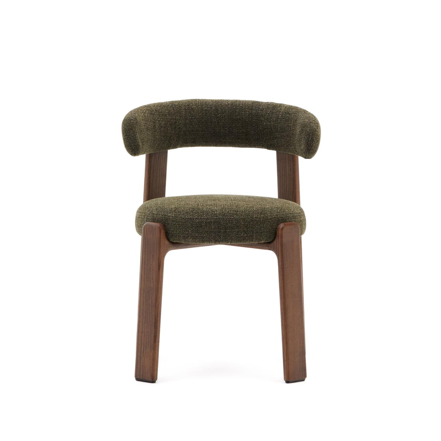 Kave Home Eetkamerstoel 'Granite' Chenille en essenhout, kleur Groen/Bruin