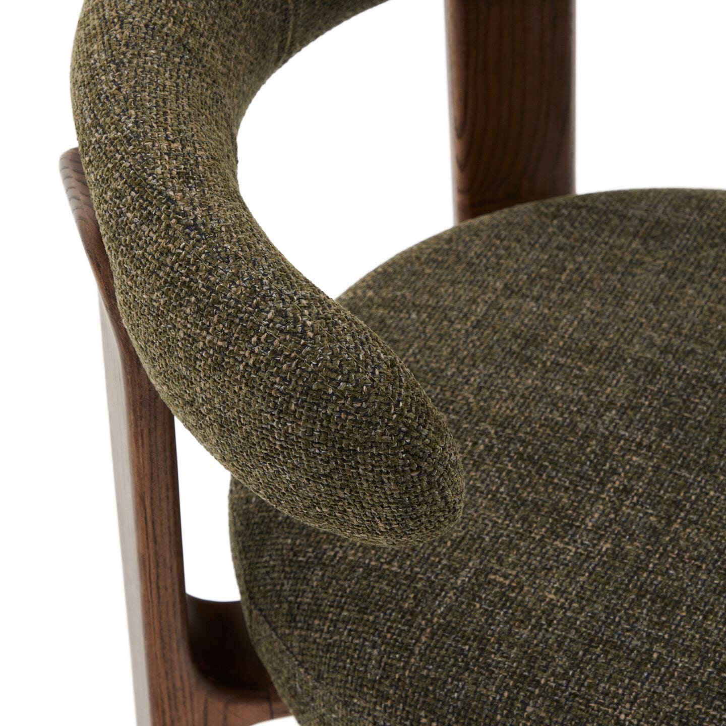 Kave Home Eetkamerstoel 'Granite' Chenille en essenhout, kleur Groen/Bruin