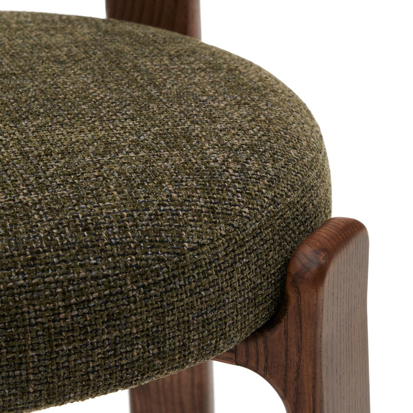 Kave Home Eetkamerstoel 'Granite' Chenille en essenhout, kleur Groen/Bruin