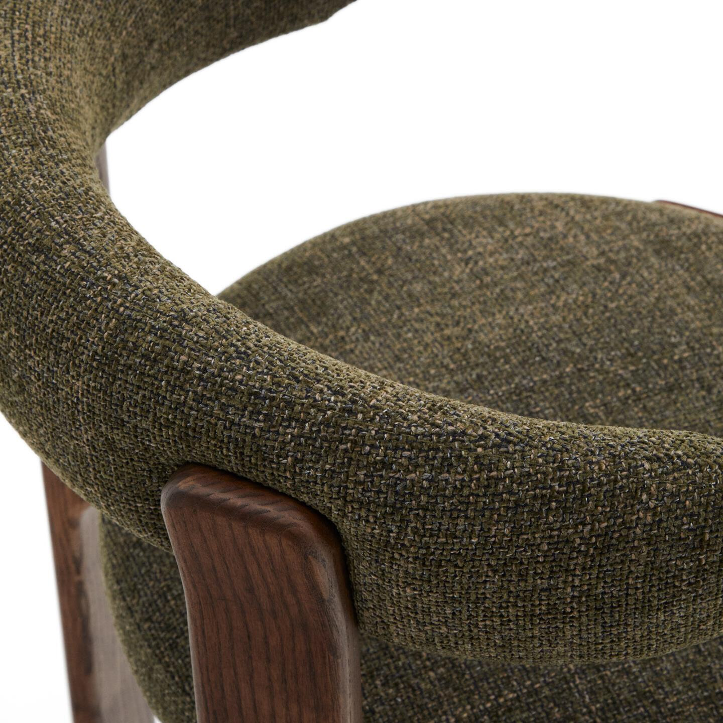 Kave Home Eetkamerstoel 'Granite' Chenille en essenhout, kleur Groen/Bruin