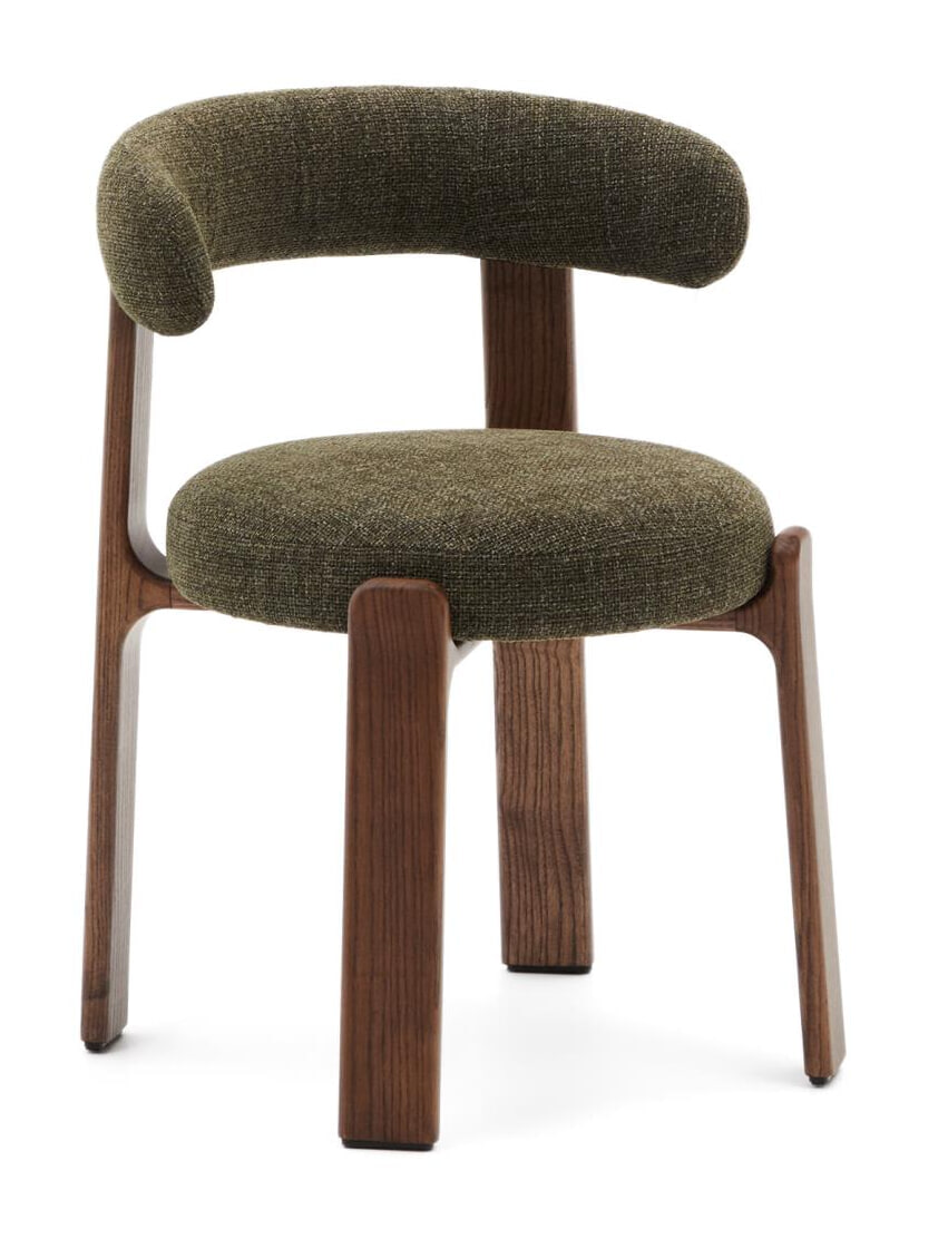 Kave Home Eetkamerstoel 'Granite' Chenille en essenhout, kleur Groen/Bruin