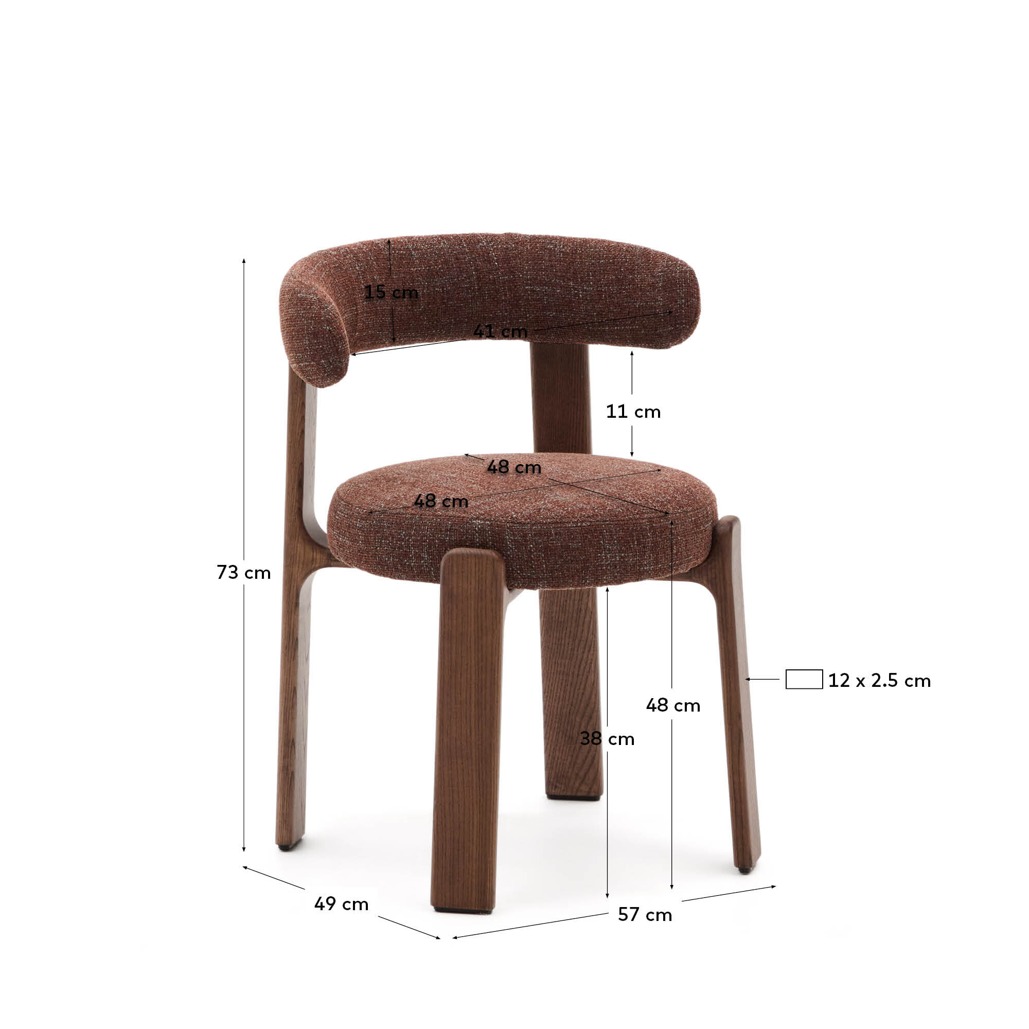 Kave Home Eetkamerstoel 'Granite' Chenille en essenhout, kleur Bruin