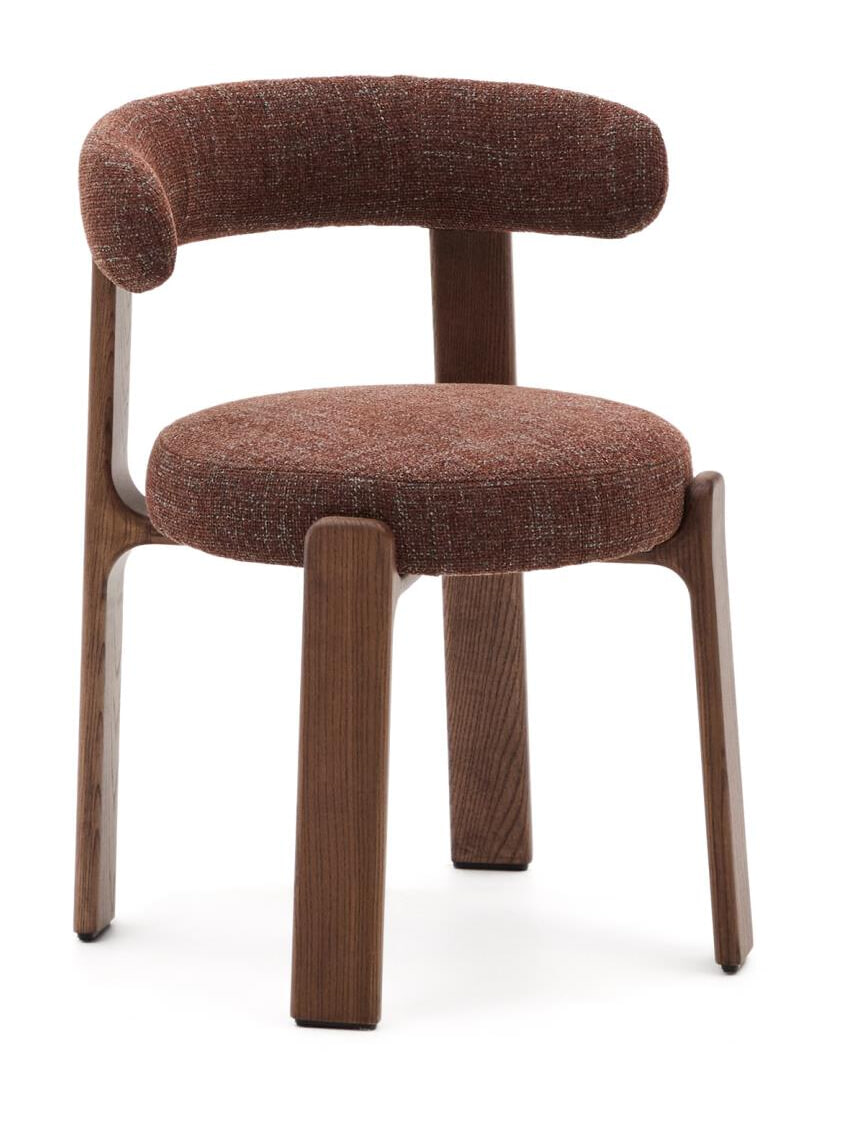 Kave Home Eetkamerstoel 'Granite' Chenille en essenhout, kleur Bruin