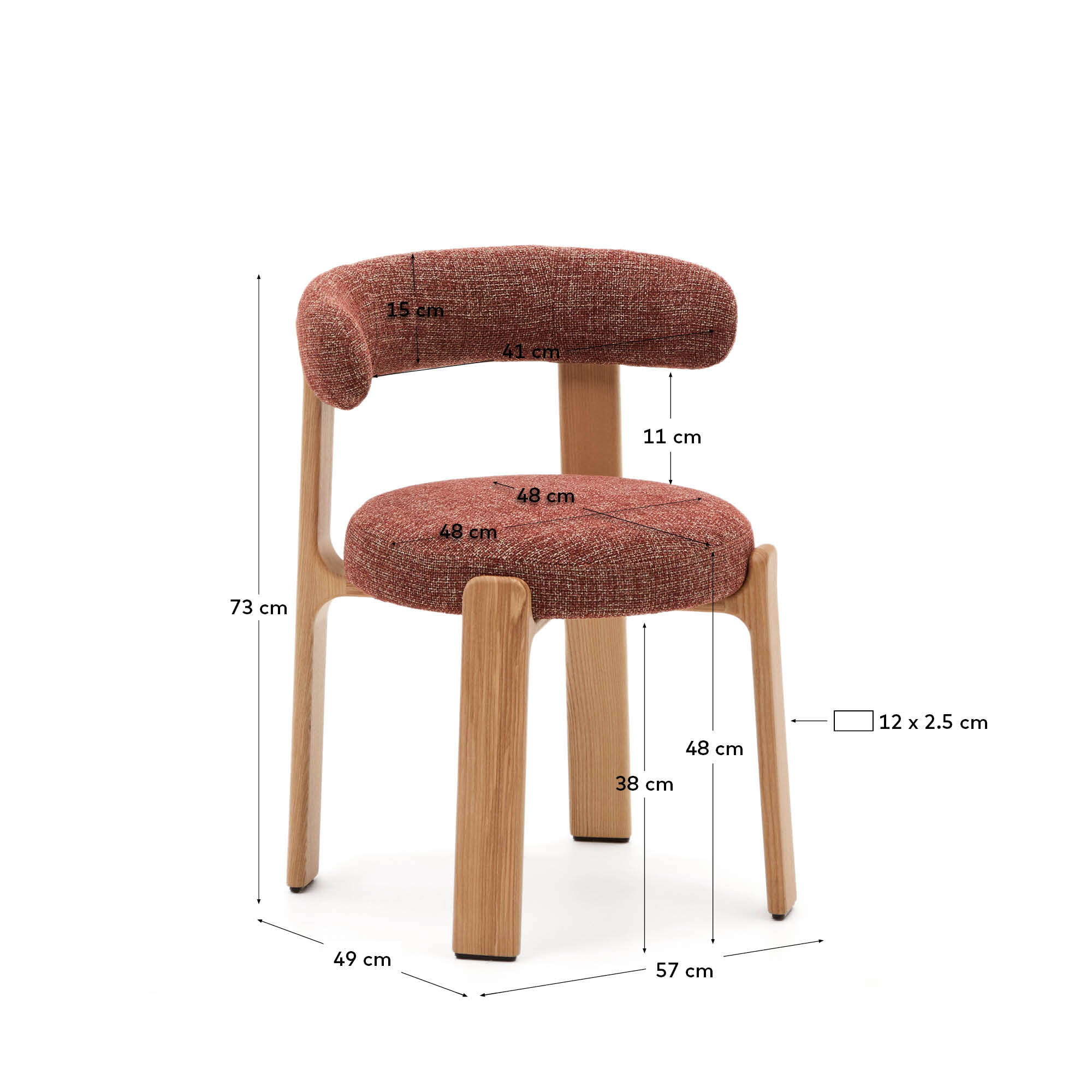 Kave Home Eetkamerstoel 'Granite' Chenille en essenhout, kleur Terracotta