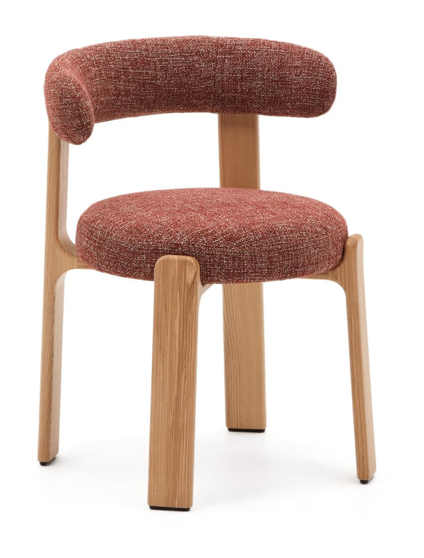 Kave Home Eetkamerstoel 'Granite' Chenille en essenhout, kleur Terracotta