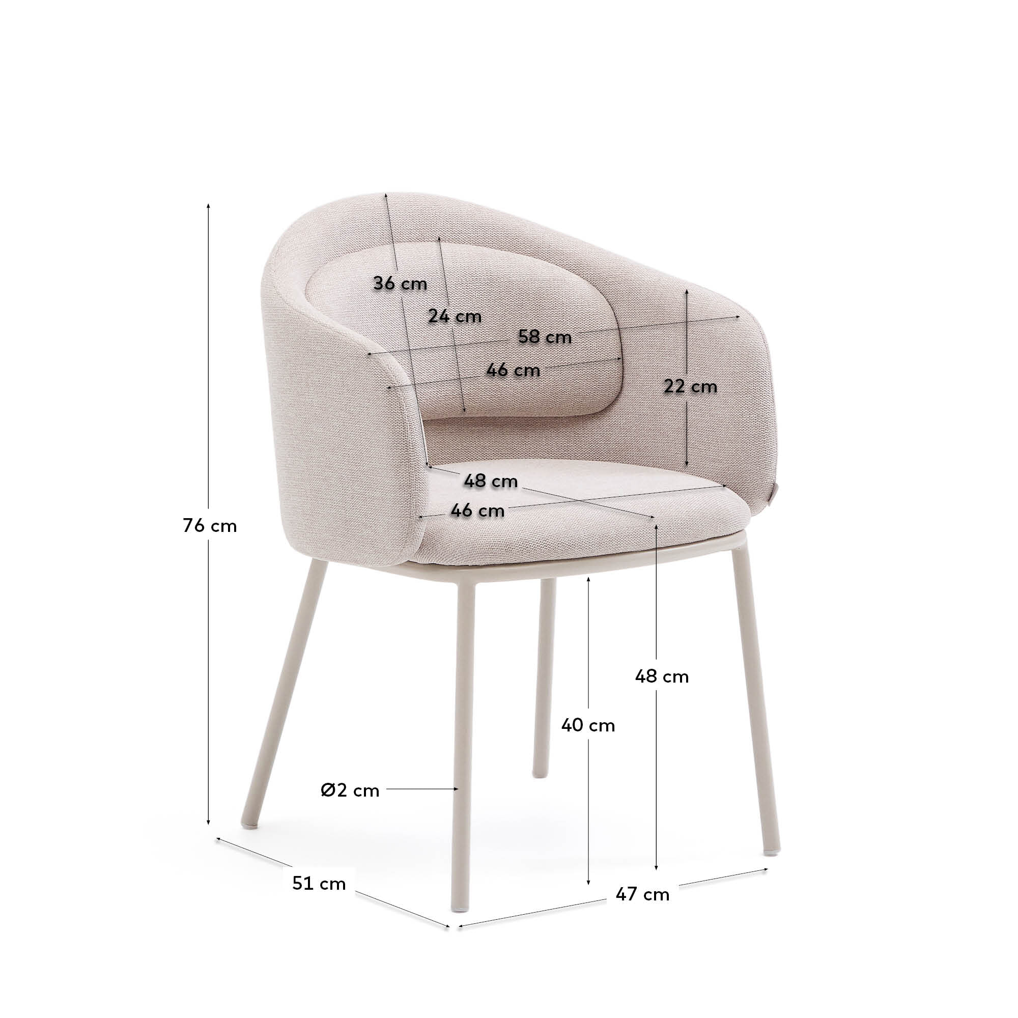 Kave Home Eetkamerstoel 'Minda' Chenille, kleur Beige