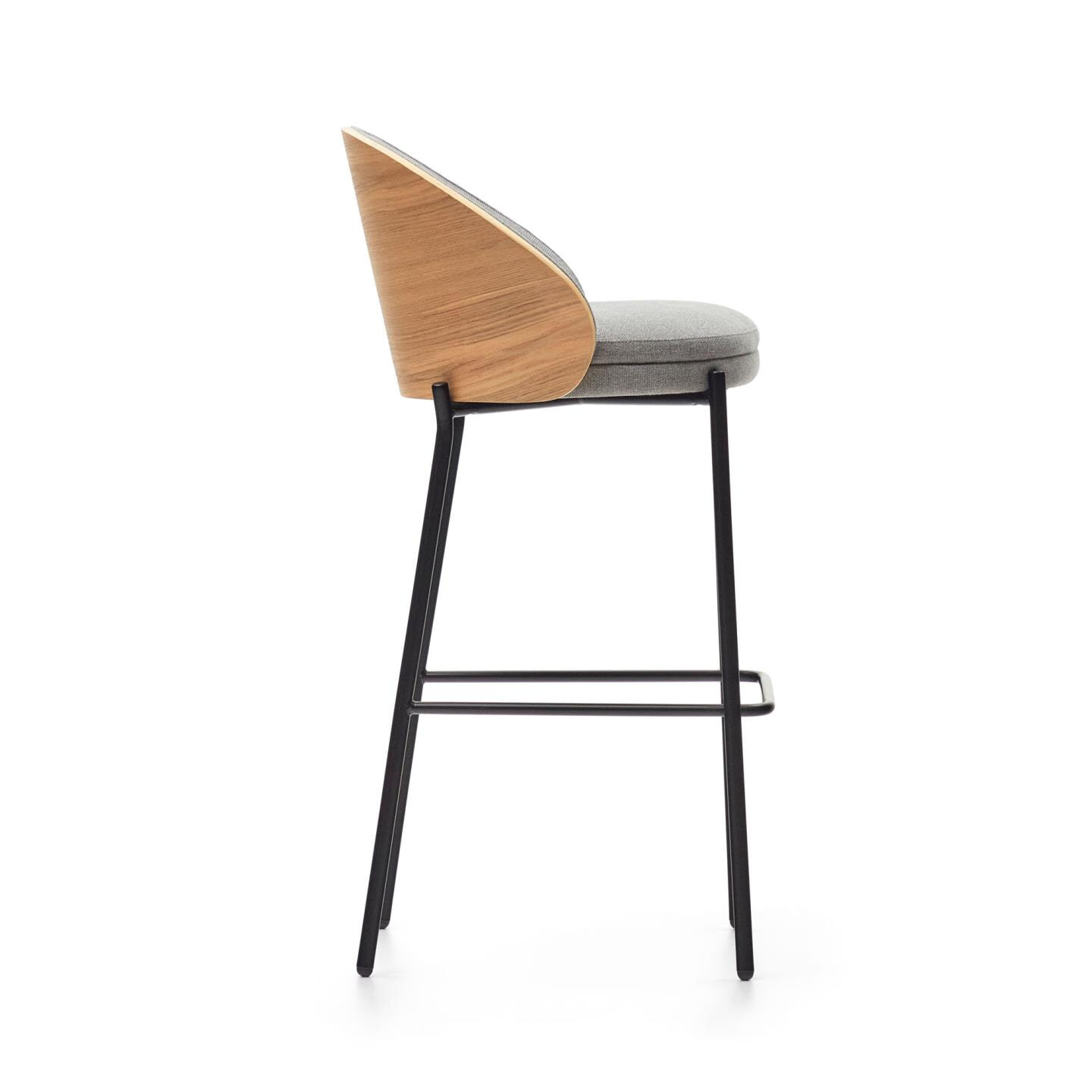 Kave Home Barkruk 'Eamy' Essenhout, kleur Lichtgrijs/Naturel (zithoogte 77cm)