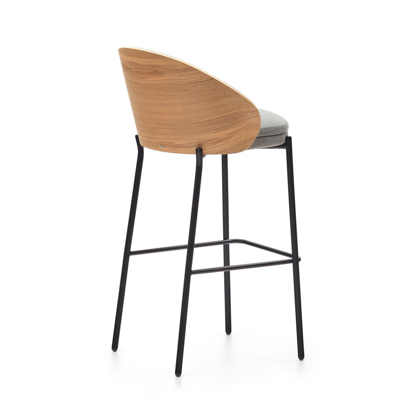Kave Home Barkruk 'Eamy' Essenhout, kleur Lichtgrijs/Naturel (zithoogte 77cm)