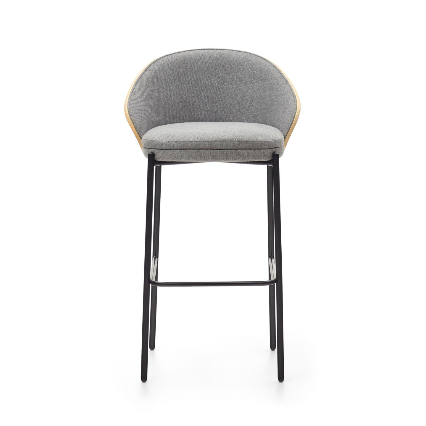 Kave Home Barkruk 'Eamy' Essenhout, kleur Lichtgrijs/Naturel (zithoogte 77cm)