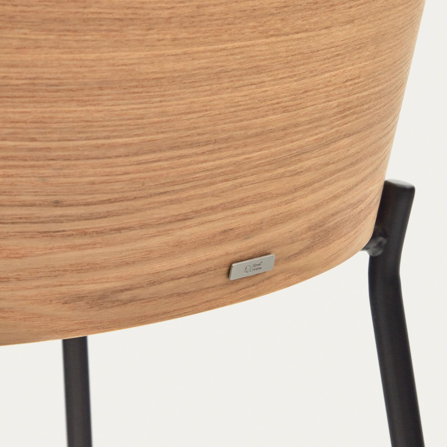 Kave Home Barkruk 'Eamy' Essenhout, kleur Lichtgrijs/Naturel (zithoogte 77cm)