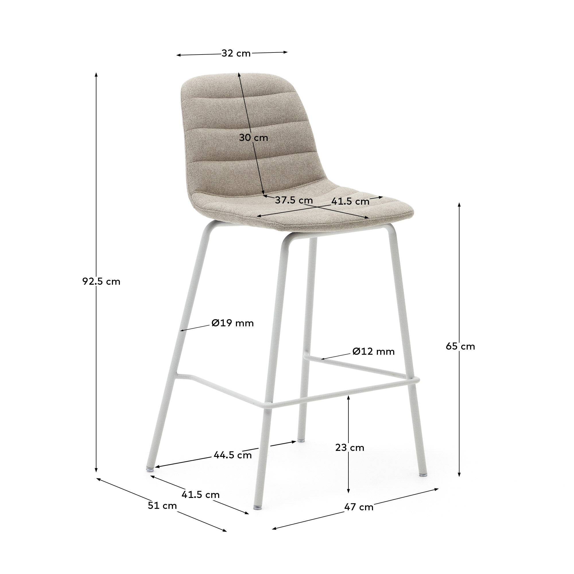 Kave Home Barkruk 'Zunilda' Chenille, kleur Beige