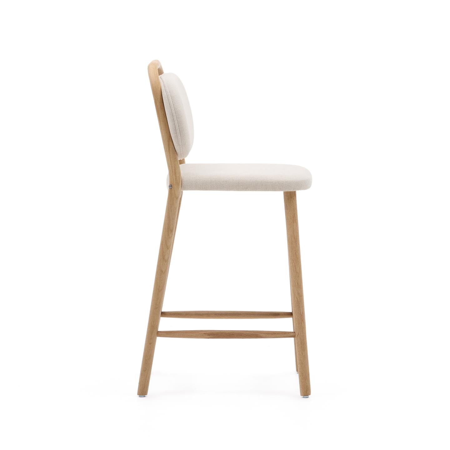 Kave Home Barkruk 'Helda' Chenille en eikenhout, kleur Beige (zithoogte 66cm)