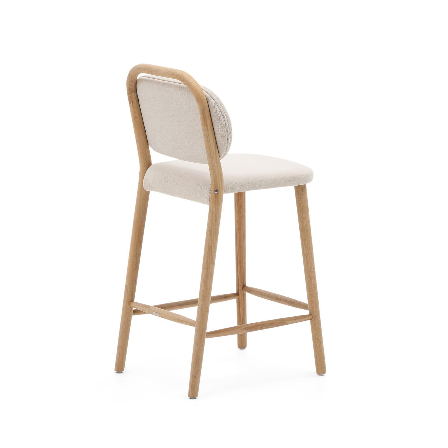 Kave Home Barkruk 'Helda' Chenille en eikenhout, kleur Beige (zithoogte 66cm)