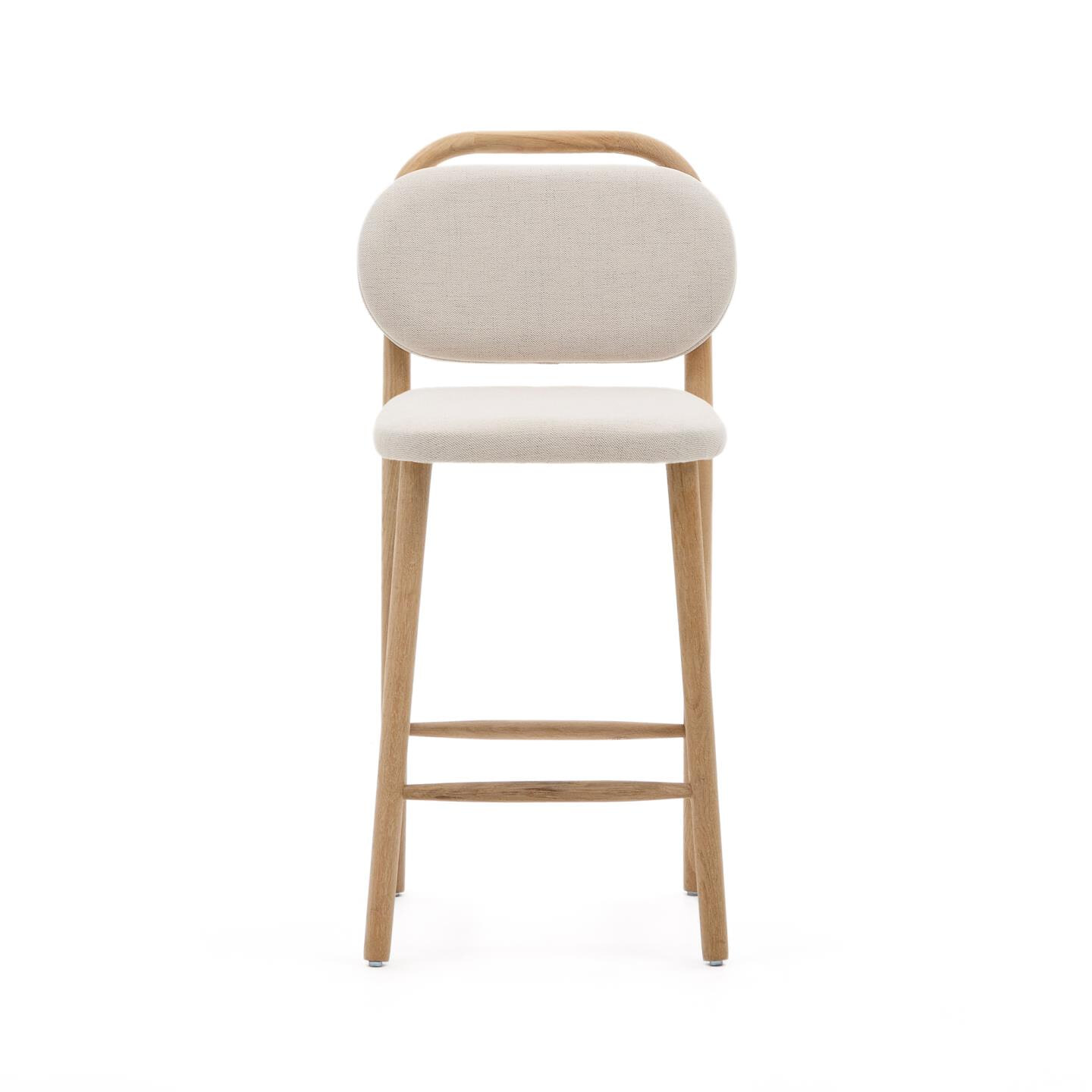 Kave Home Barkruk 'Helda' Chenille en eikenhout, kleur Beige (zithoogte 66cm)
