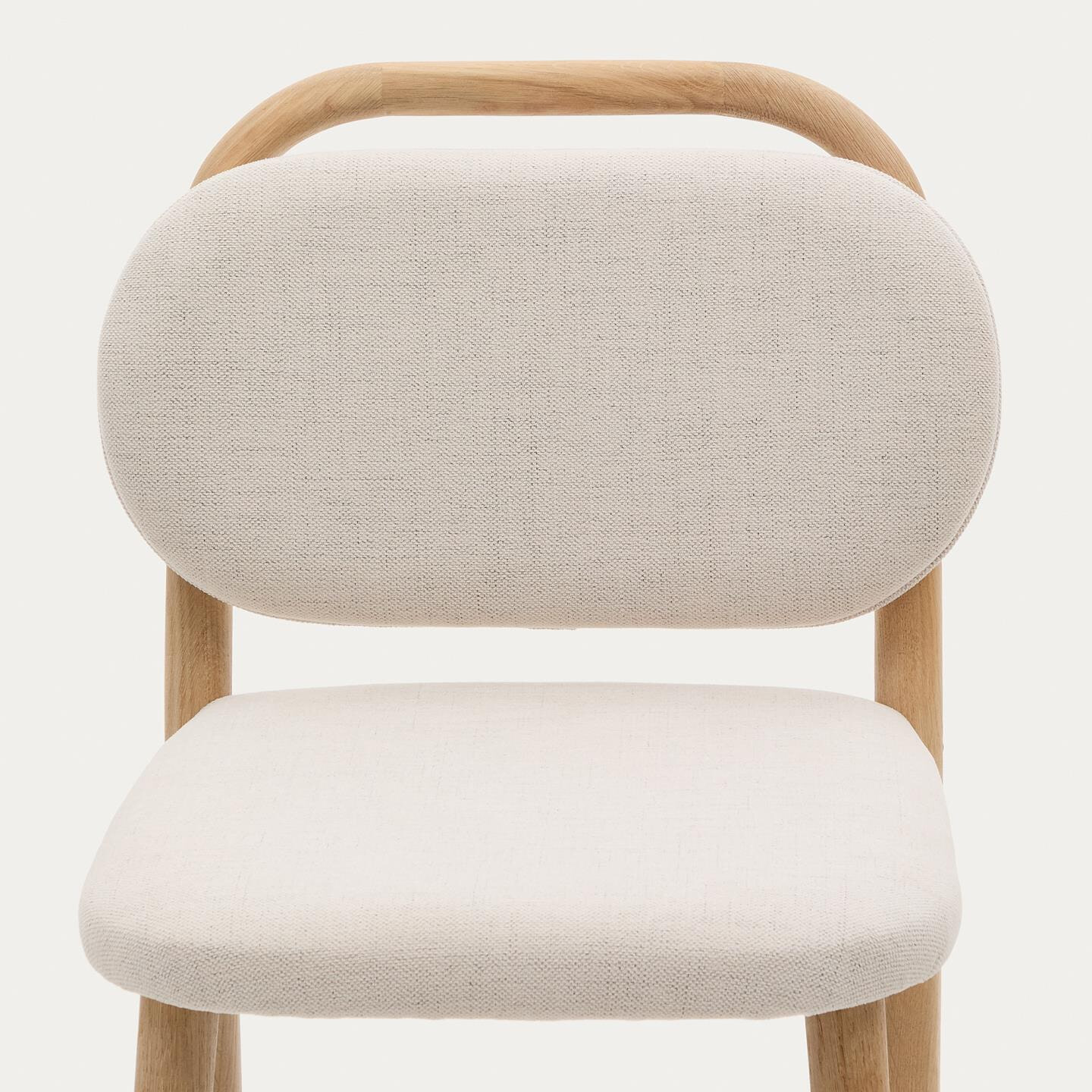 Kave Home Barkruk 'Helda' Chenille en eikenhout, kleur Beige (zithoogte 66cm)