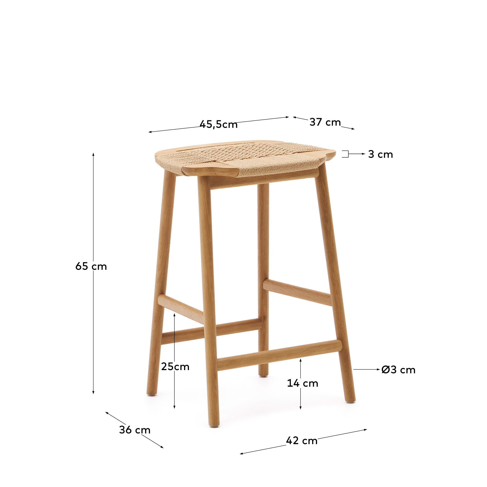 Kave Home Barkruk 'Enit' Eikenhout, kleur Naturel (zithoogte 65cm)