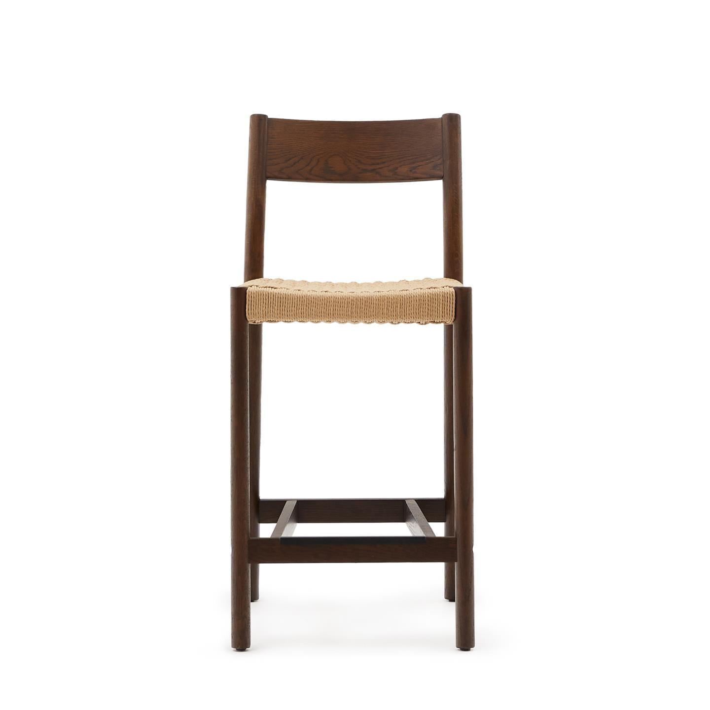 Kave Home Barkruk 'Yalia' Eikenhout, kleur Walnoot (zithoogte 65cm)