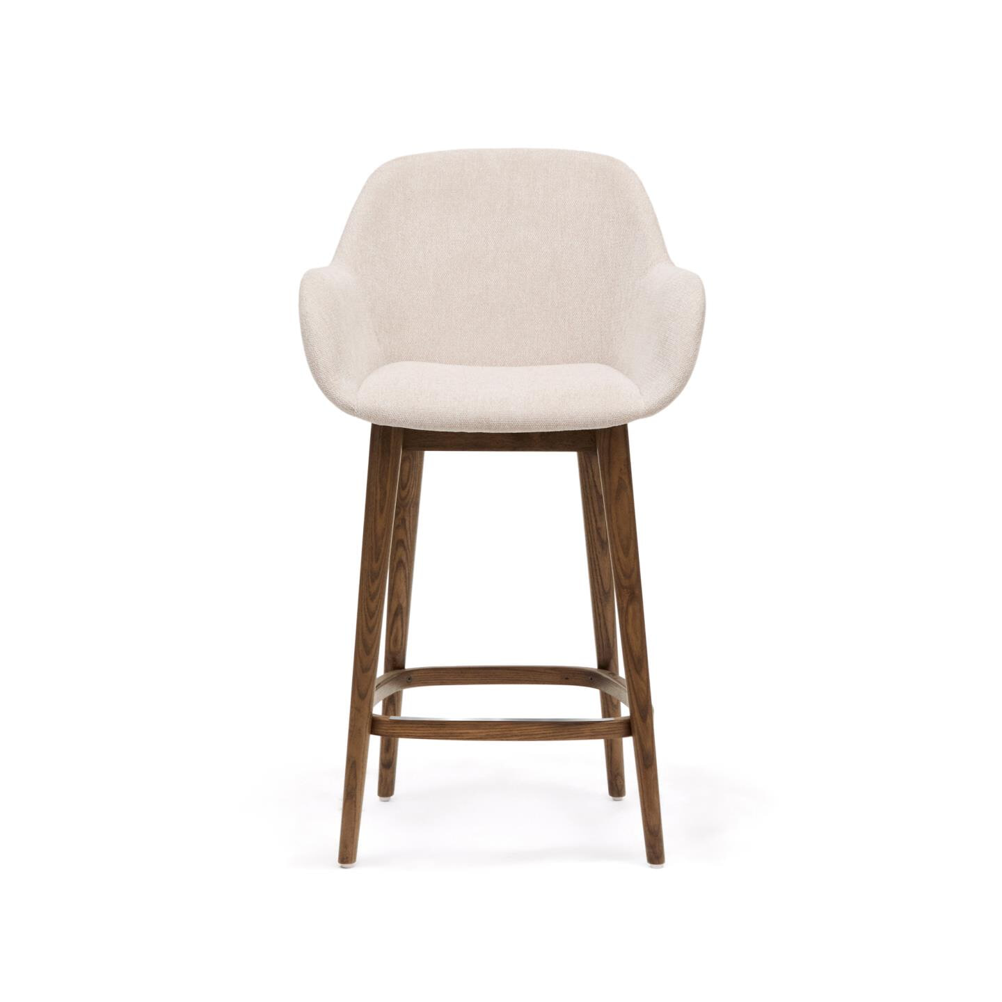 Kave Home Barkruk 'Konna' Essenhout en stof, kleur Beige/Bruin (zithoogte 66cm)