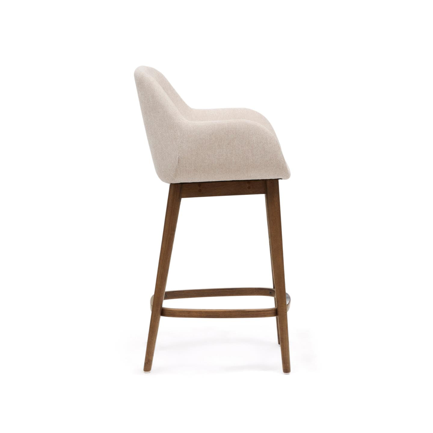 Kave Home Barkruk 'Konna' Essenhout en stof, kleur Beige/Bruin (zithoogte 66cm)