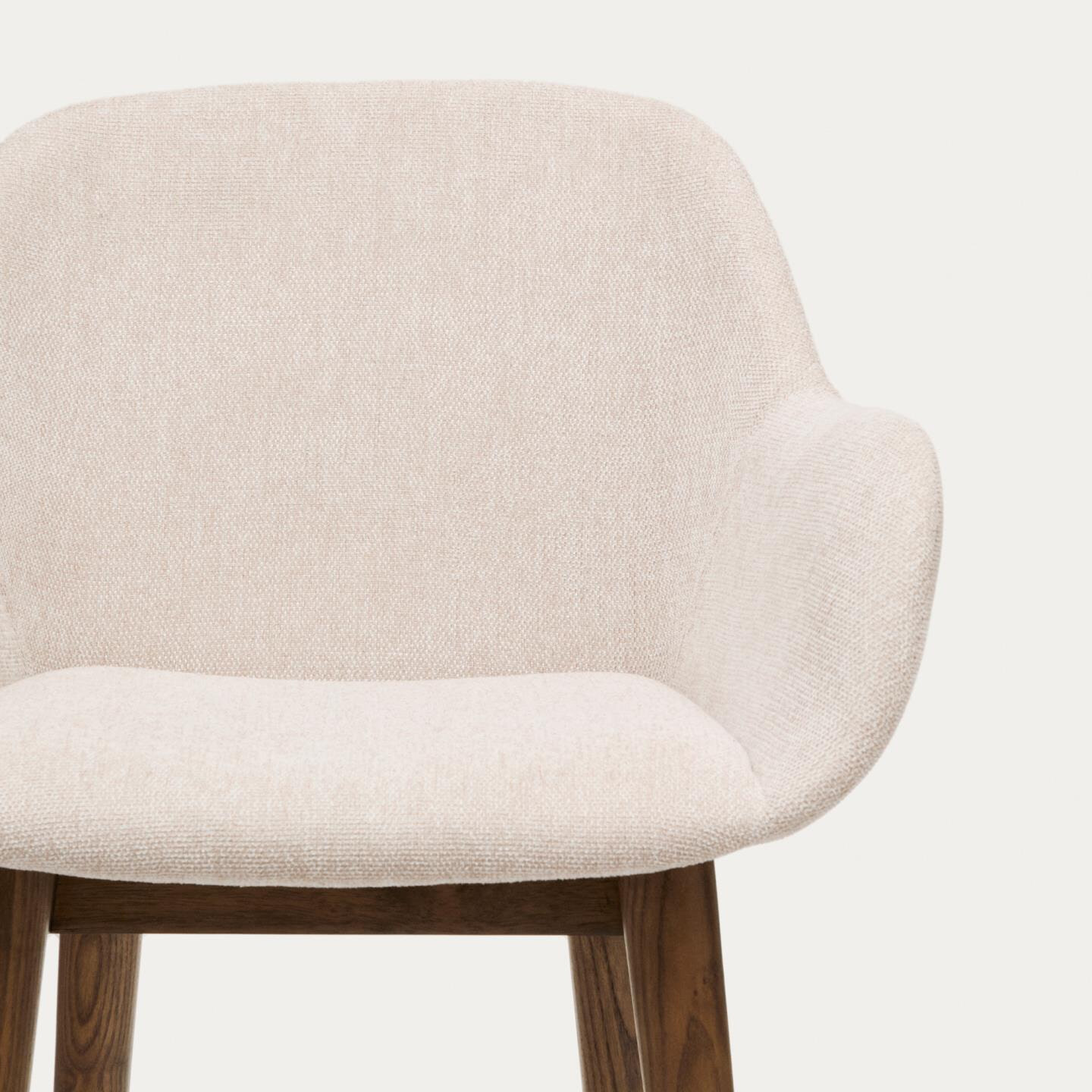 Kave Home Barkruk 'Konna' Essenhout en stof, kleur Beige/Bruin (zithoogte 66cm)