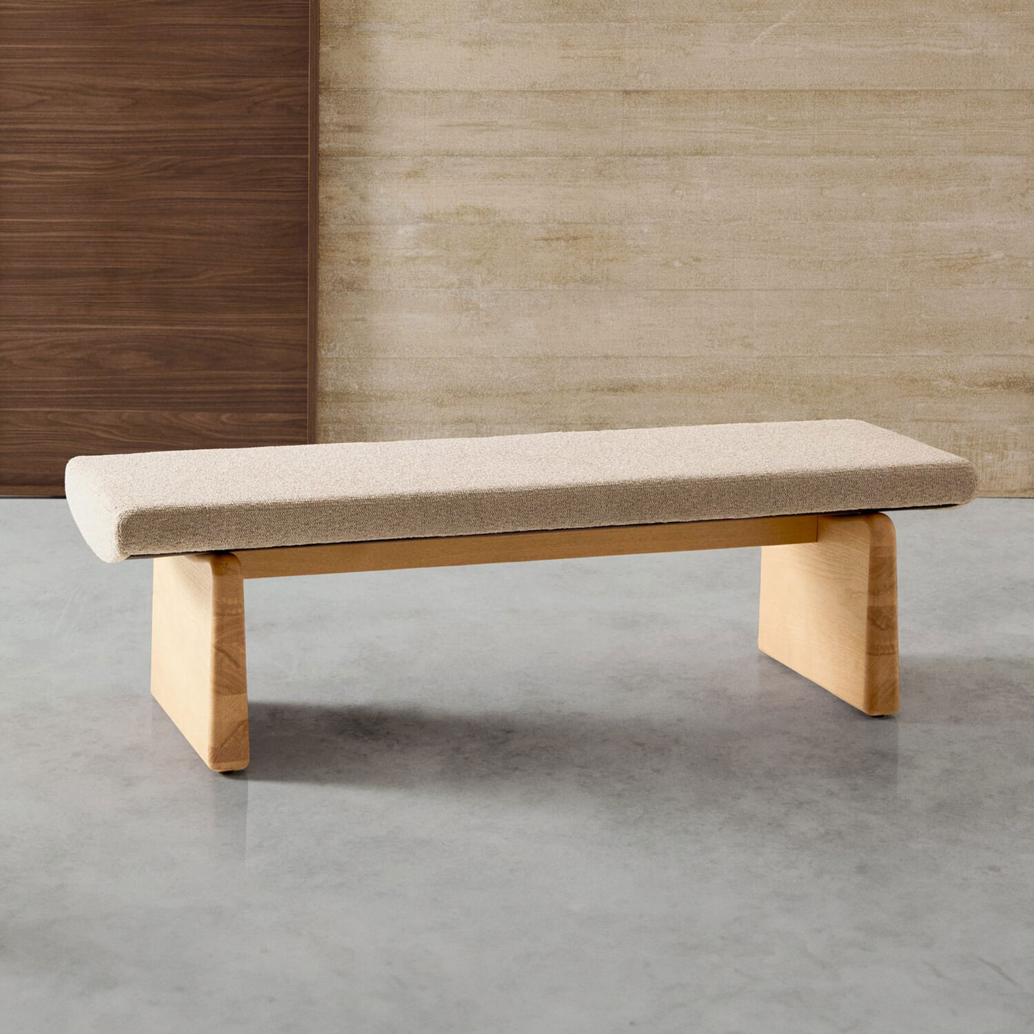 Kave Home Bankje 'Topaz' Chenille en essenhout, 150cm