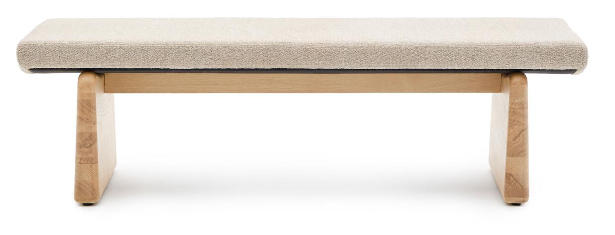 Kave Home Bankje 'Topaz' Chenille en essenhout, 150cm, kleur Naturel