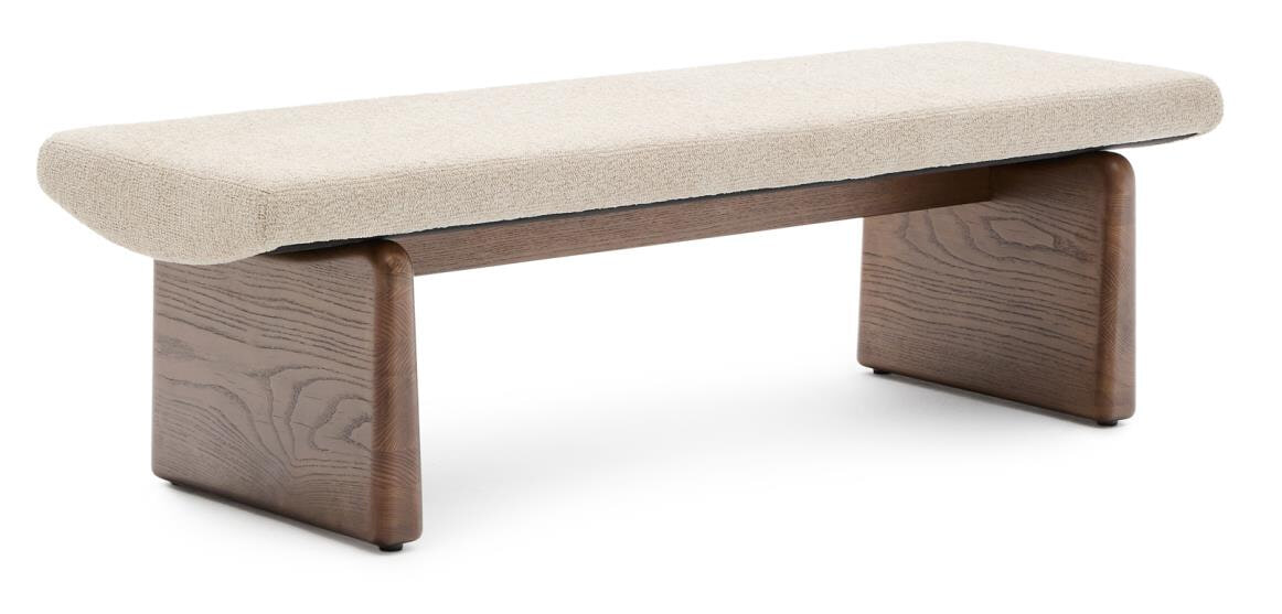 Kave Home Bankje Topaz Chenille en essenhout, 150cm - Bruin