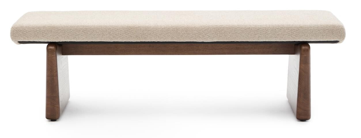 Kave Home Bankje 'Topaz' Chenille en essenhout, 150cm, kleur Bruin