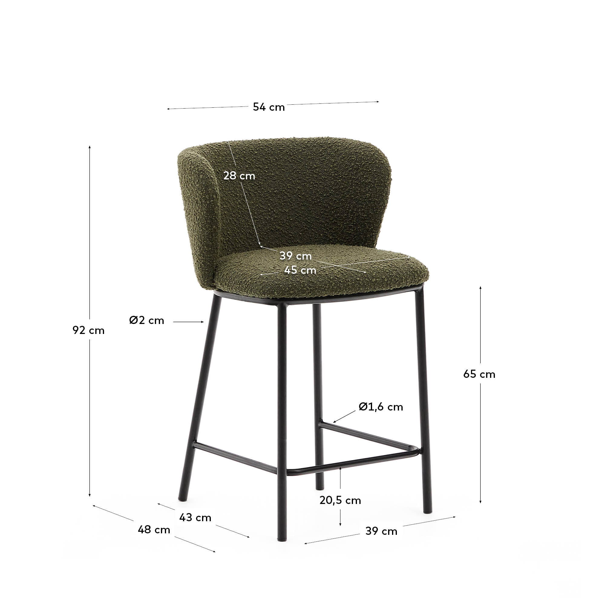 Kave Home Barkruk 'Ciselia' Bouclé, kleur Groen (zithoogte 65cm)