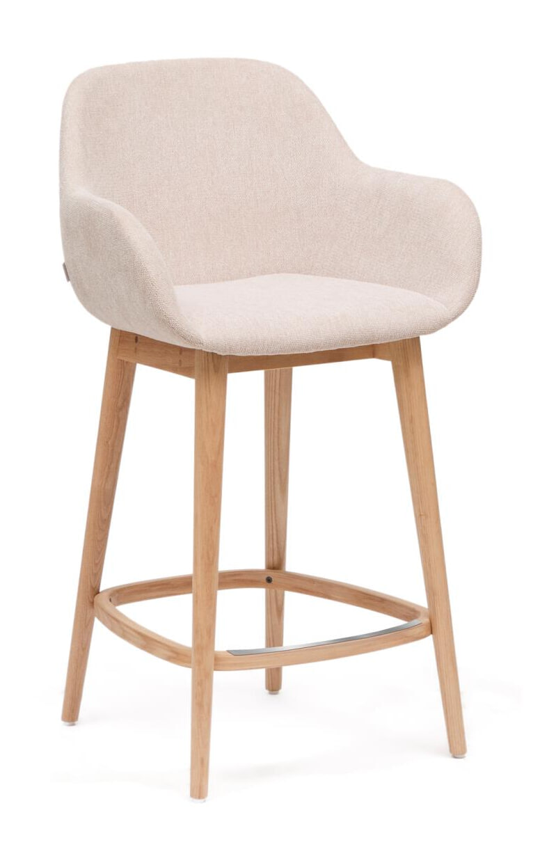 Kave Home Barkruk Konna Essenhout en stof - Beige/Naturel (zithoogte 66cm)