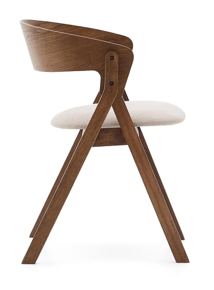 Kave Home Eetkamerstoel 'Godia' Chenille en hout, kleur Beige/Wengé
