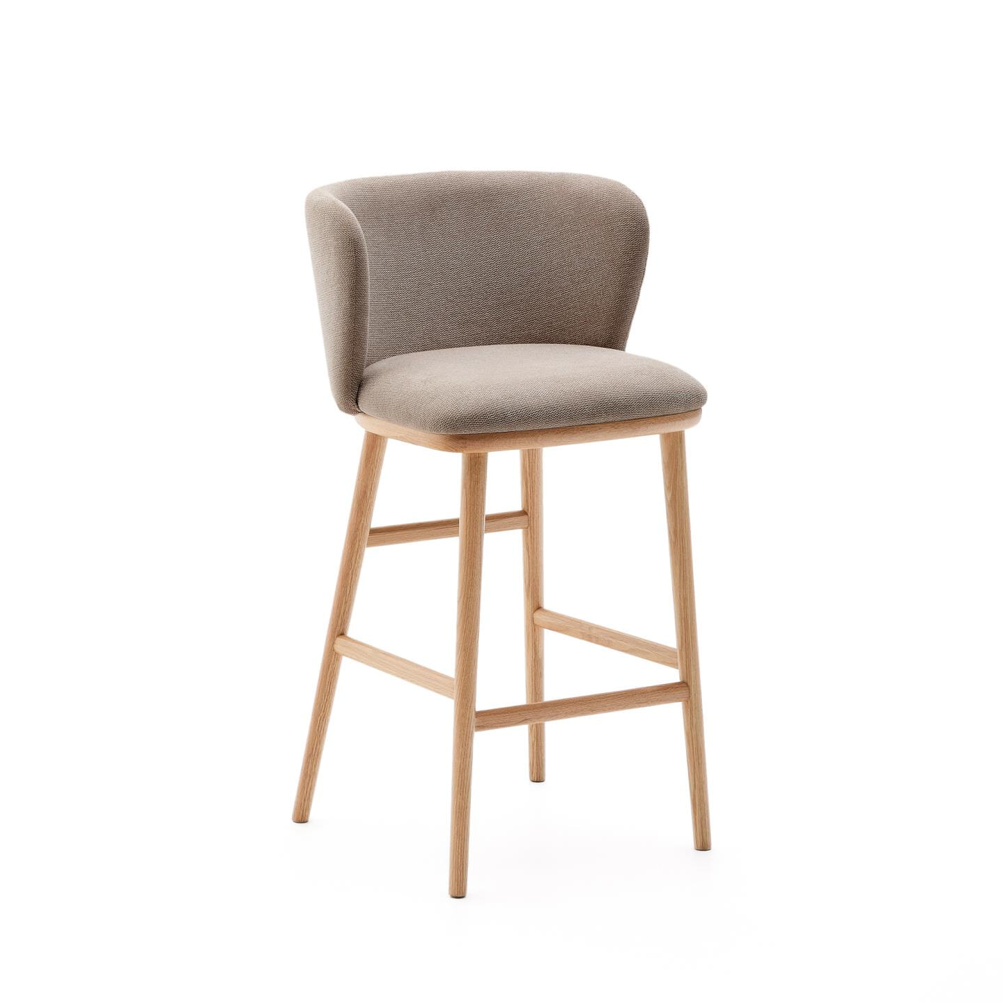 Kave Home Barkruk 'Ciselia' Chenille en essenhout (zithoogte 65cm)