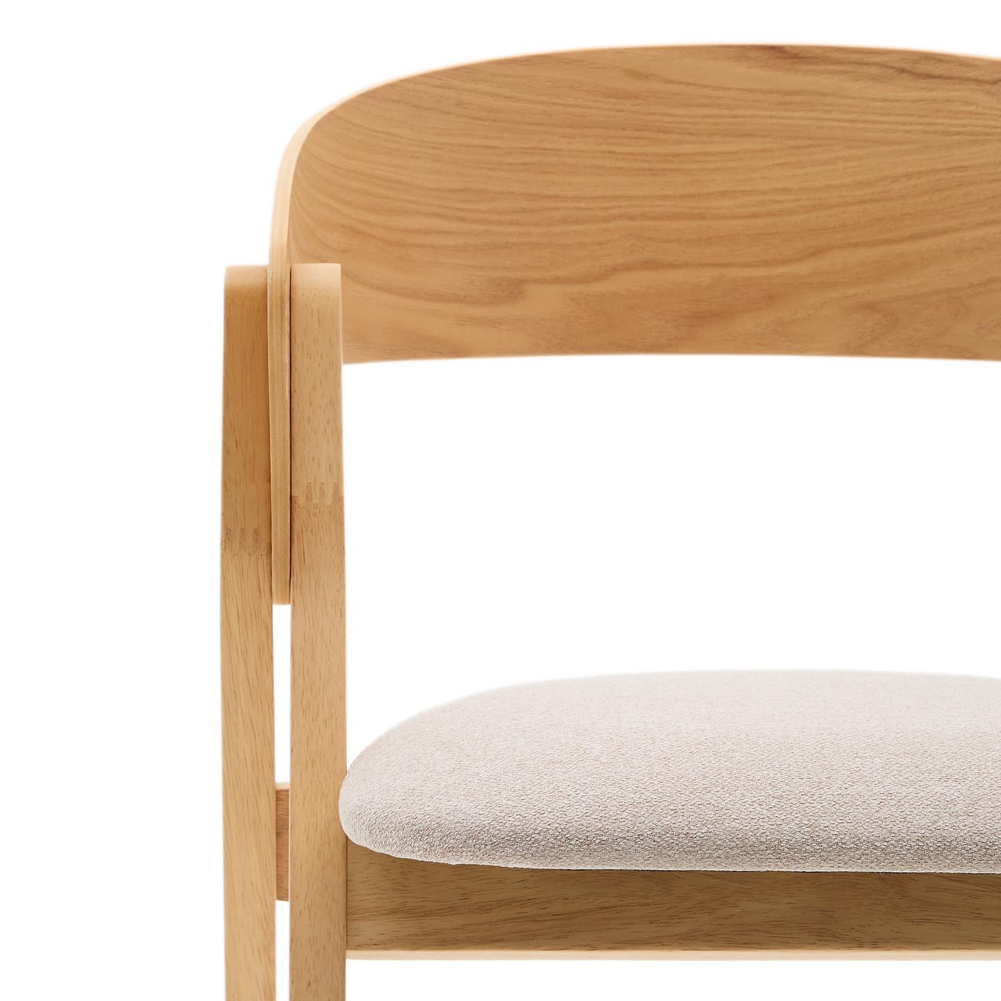 Kave Home Eetkamerstoel 'Godia' Chenille en hout, kleur Beige/Naturel