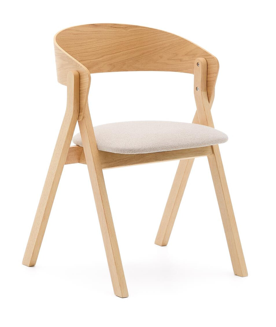 Kave Home Eetkamerstoel 'Godia' Essen en rubberhout, kleur Beige/Naturel