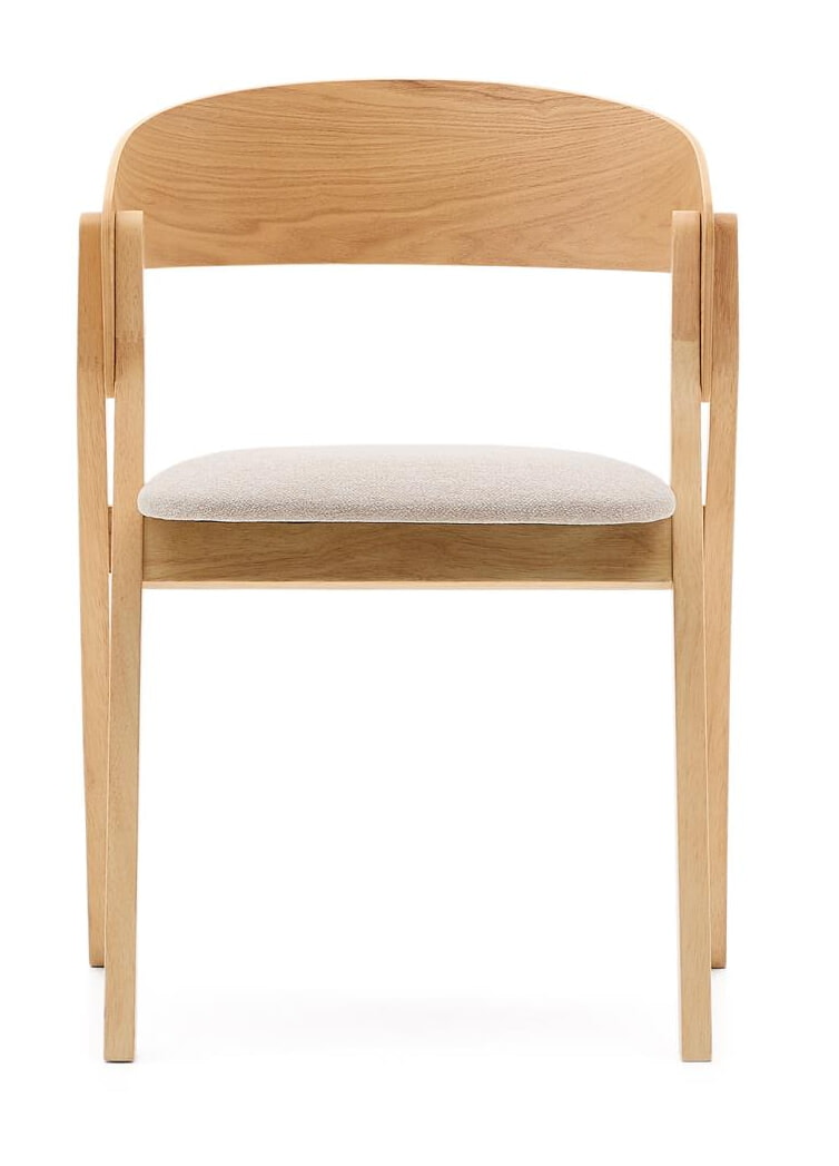 Kave Home Eetkamerstoel 'Godia' Chenille en hout, kleur Beige/Naturel