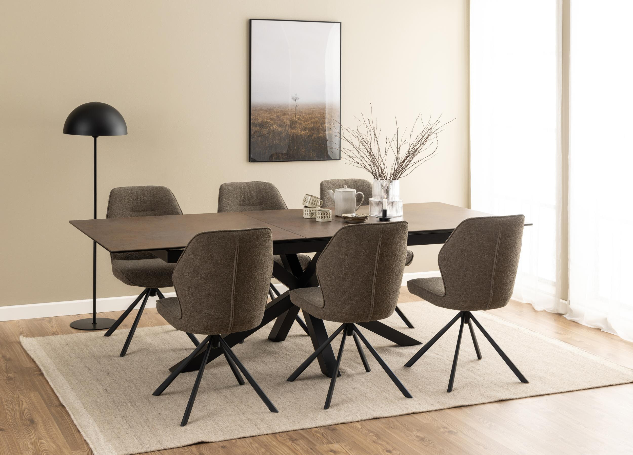 Bendt Uitschuifbare Eettafel 'Line' Keramiek, 200-240 x 100cm, kleur Bruin