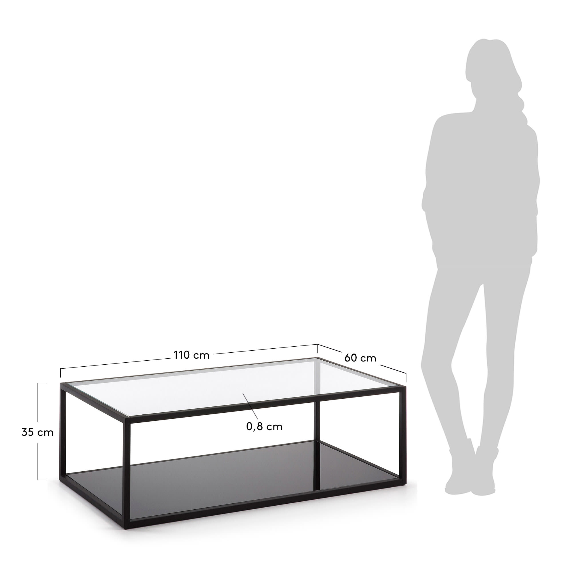 Kave Home Salontafel 'Blackhill' Glas met zwart frame, 110 x 60cm