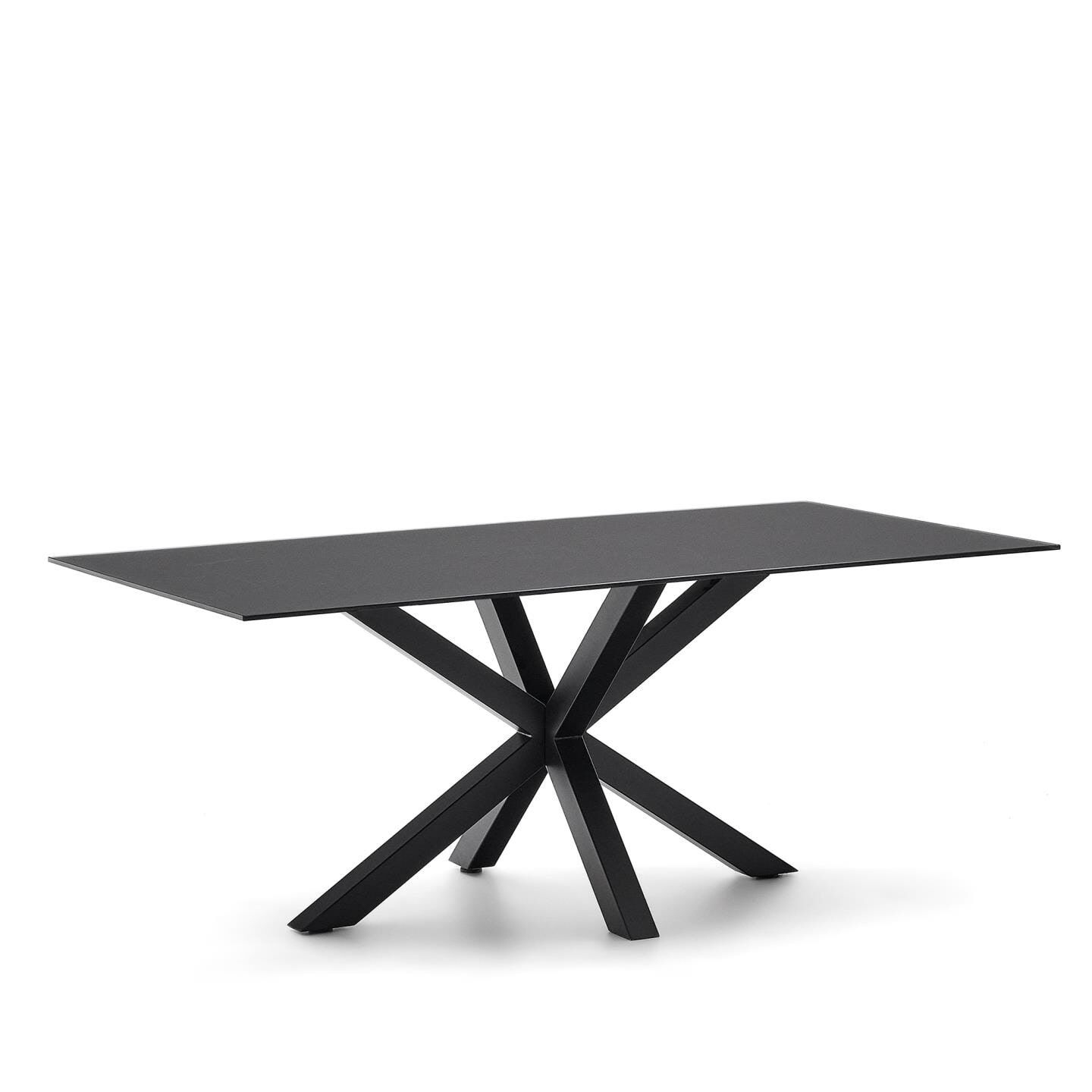 Kave Home Eettafel 'Argo' Glas, 200 x 100cm, kleur Mat Zwart