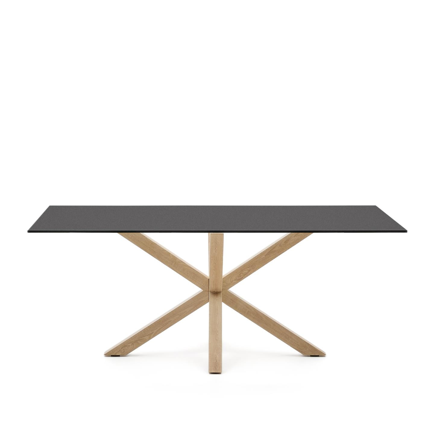Kave Home Eettafel 'Argo' Glas, 200 x 100cm, kleur Zwart/Naturel
