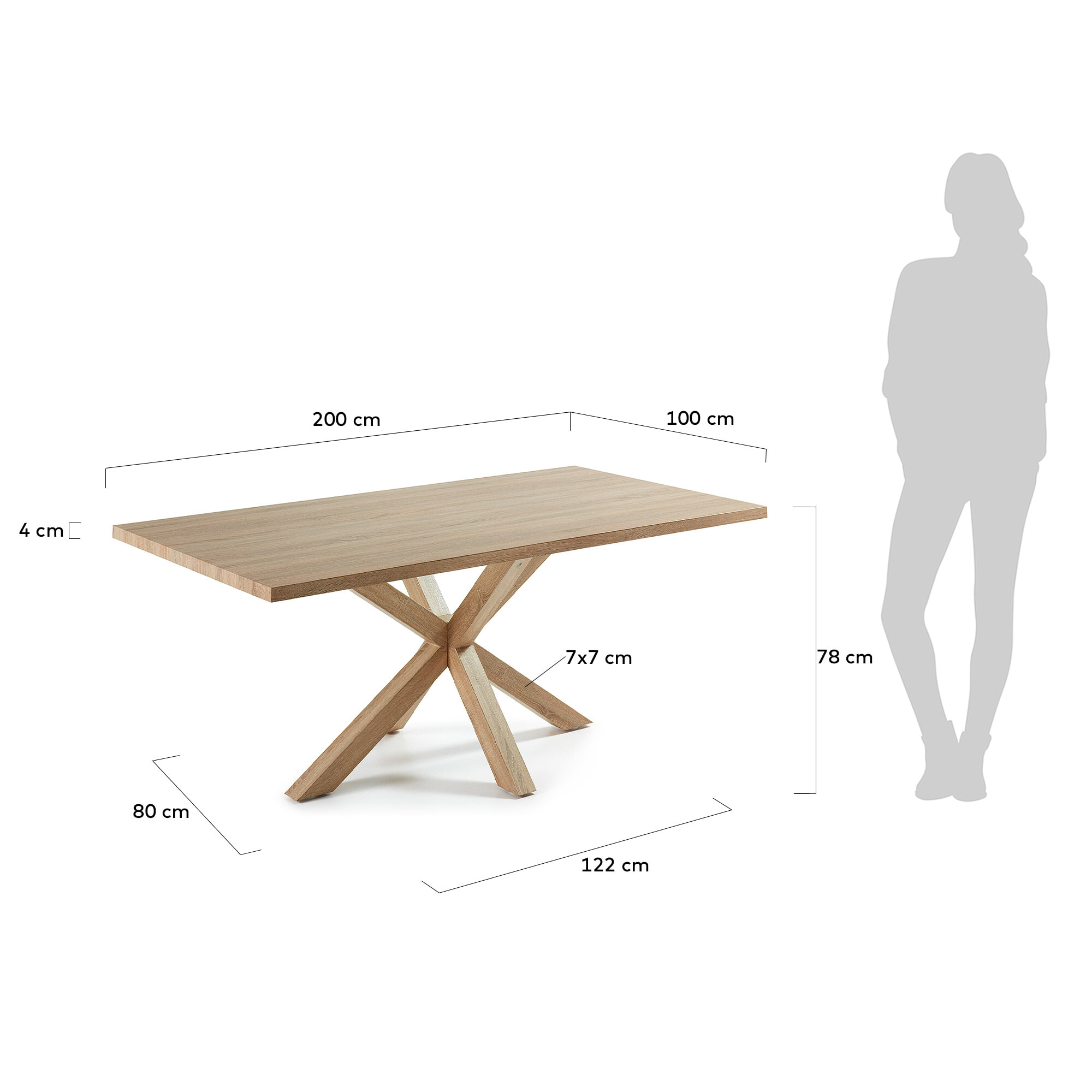 Kave Home Eettafel 'Argo' Eikenlook, 200 x 100cm, kleur Naturel