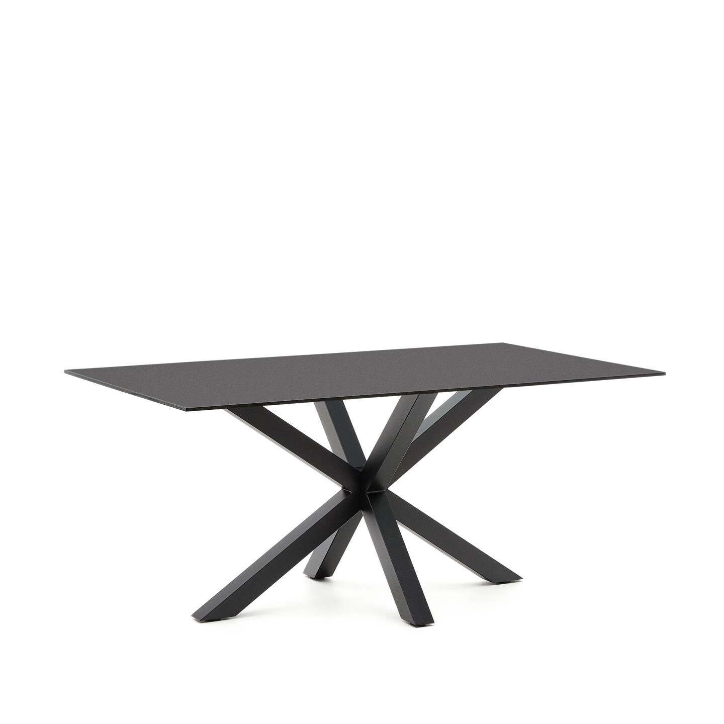 Kave Home - Argo glazen tafel met stalen poten in zwart 160 x 190 cm